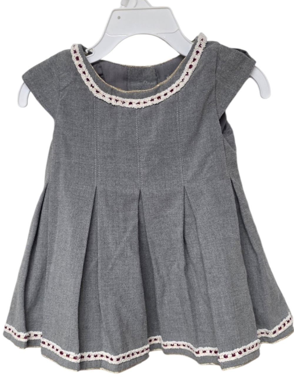 TAHARI BABY Grey Pleated Dress with Crochet Trim